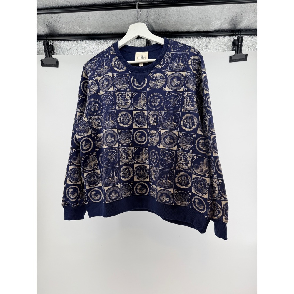 Umgee Womens Navy Nautical Medallion Print Sweatshirt C5291 Size Medium NWT